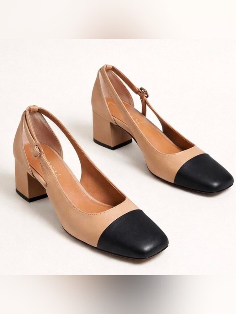 J. McLaughlin Two-Tone Nude and Black Block Heel Slingbacks